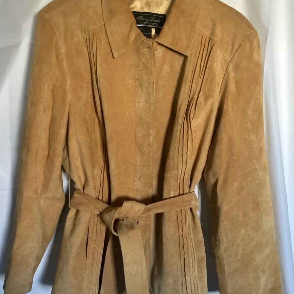 COPY - Terry Lewis 1X Suede caramel colored belted jacket